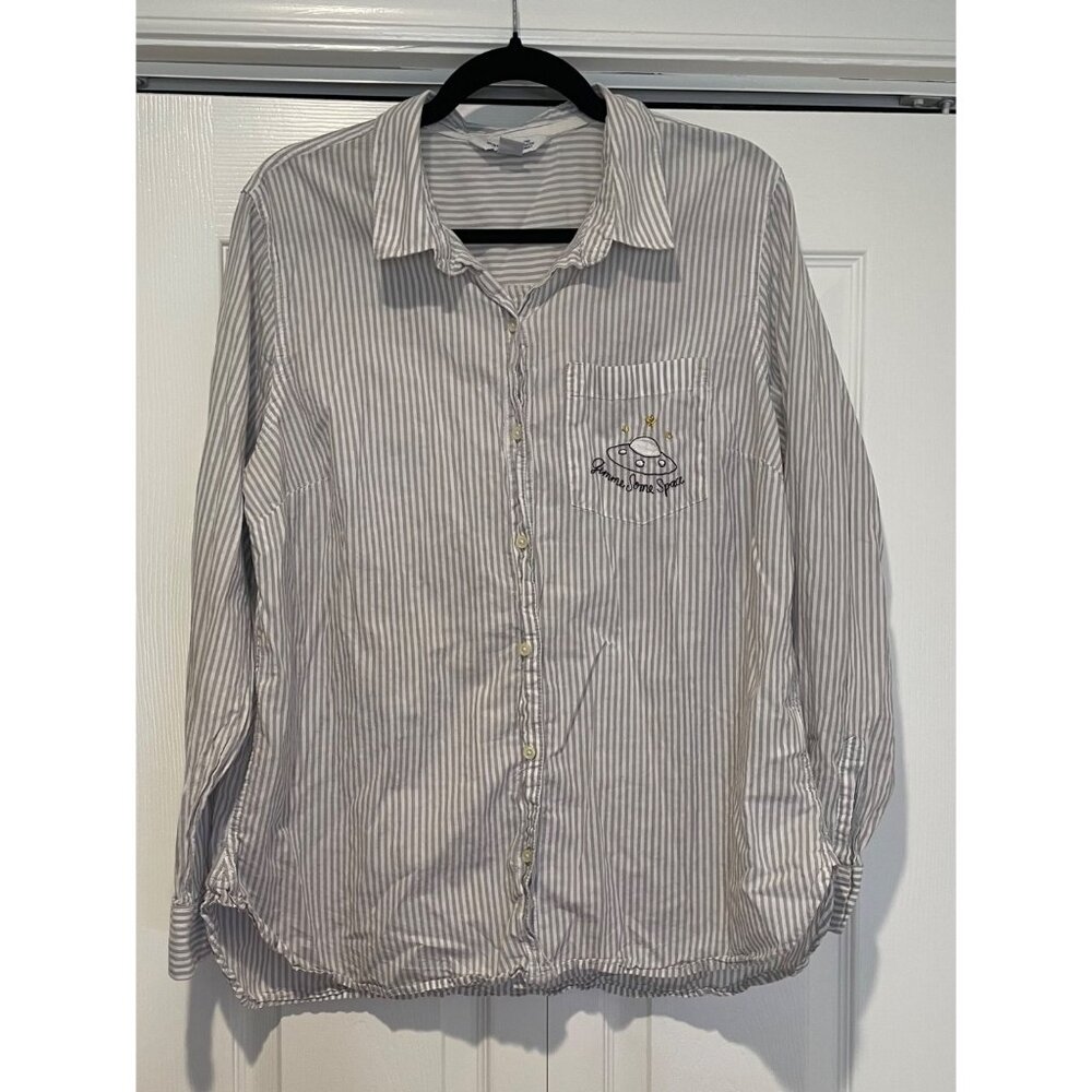 Old Navy Womens Striped Button Up Top Size XL UFO‎ Wacky Unique Eclectic Nerd